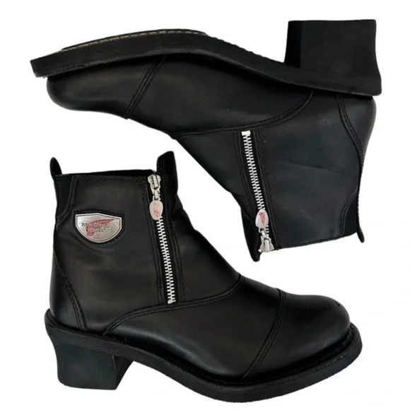 Red Wing Women’s Double Zip Black Leather Motorcycle Boots - Picture 2 of 16